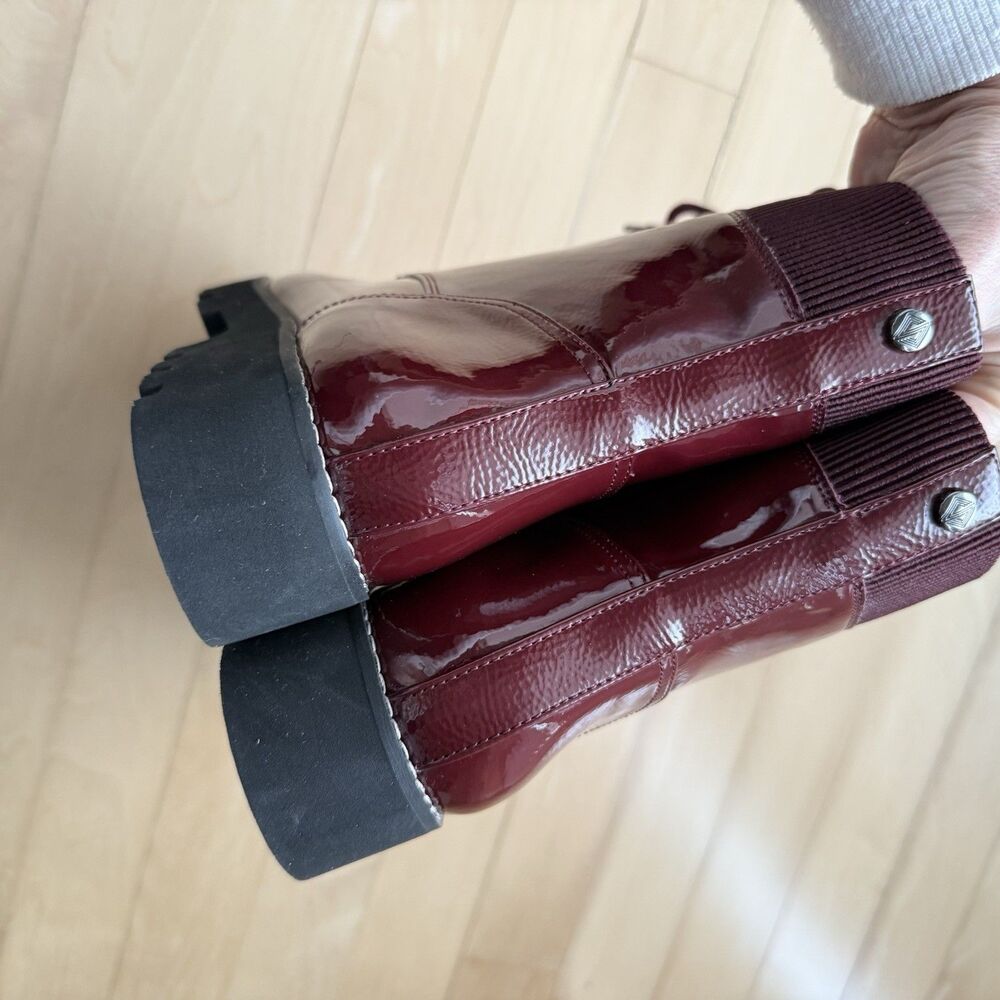 Donald Pliner Halson Crinkle Patent Upper Lace Up Booties in Bordeaux Burgundy 6 - Picture 5 of 14